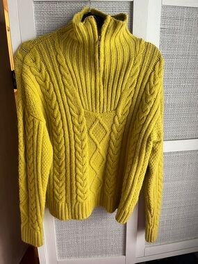 Anthropologie Cable-Knit Zip Turtleneck Sweater - Yellow